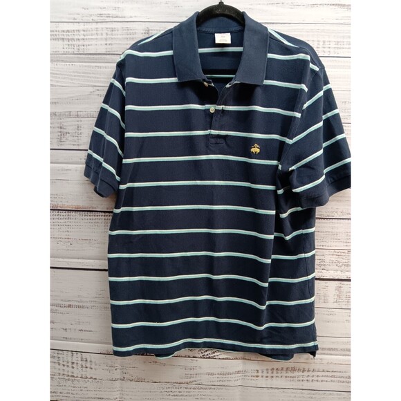 Brooks Brothers Fleece Polo Shirt Large Blue Striped Cotton Knit Preppy - Picture 1 of 6